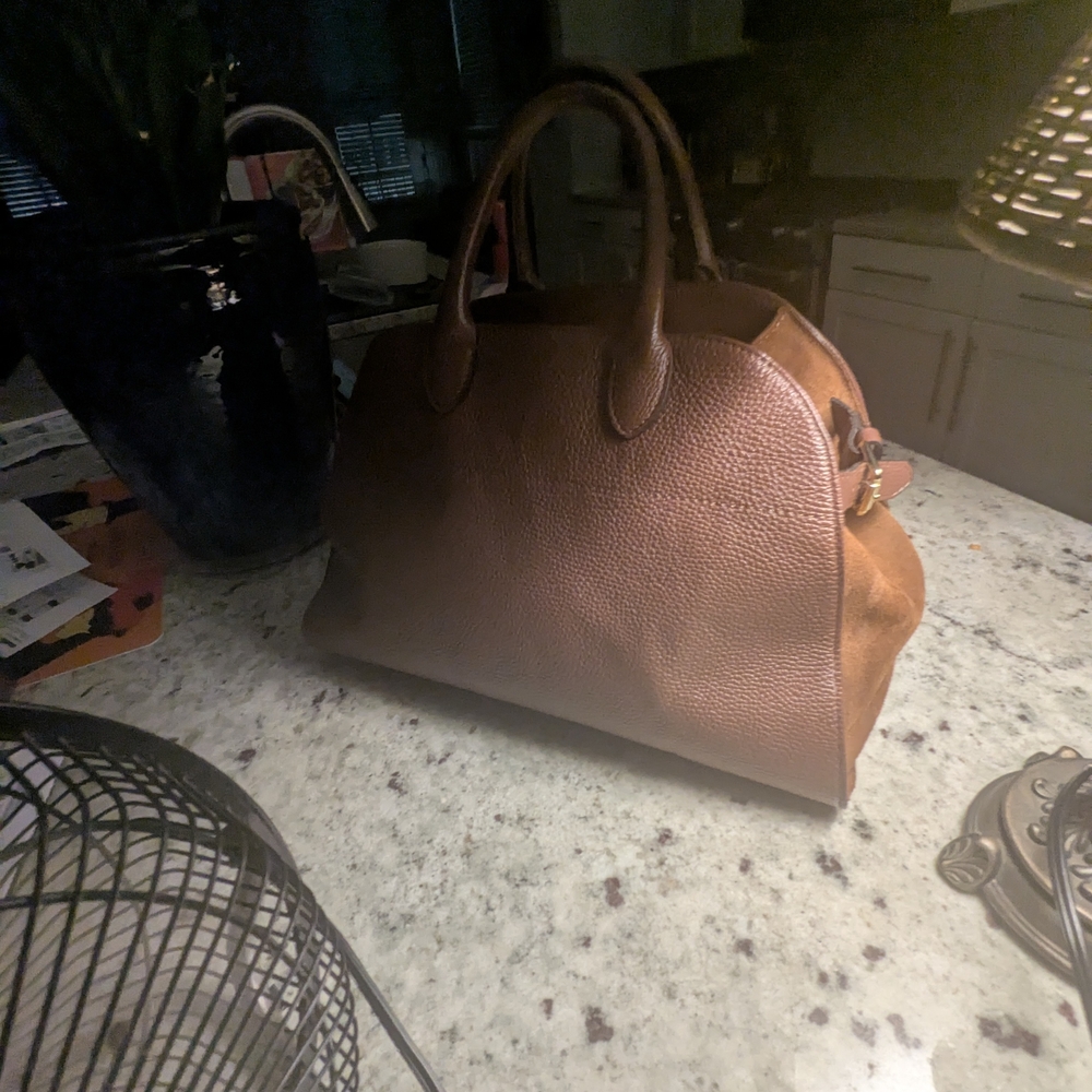 Brown Leather Satchel with Classic Dome Shape - Picture 3 of 9